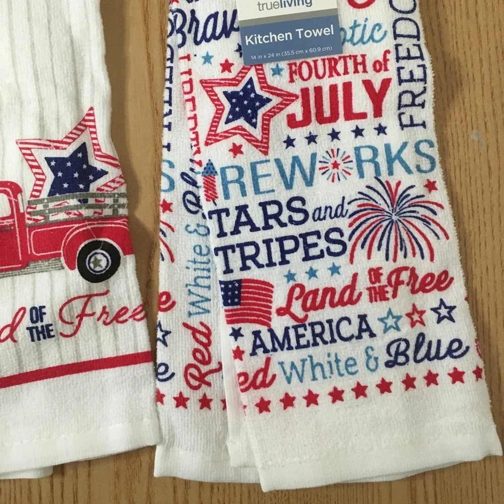New Bundle Of 2 Patriotic Fourth of July Etc KitchenTowels 100% Cotton 14” x 24” - Picture 3 of 6